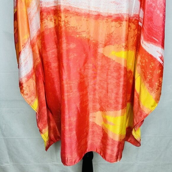 Chicos Sz S/M Overlay Bright Pink Orange Kimono Short Sleeve Poncho Satin - Picture 10 of 10